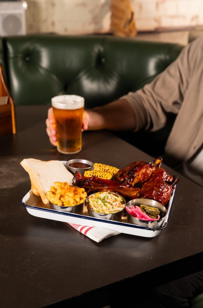 American BBQ Tray with Maple Bacon & BBQ Pig Wings (in portrait view) - Don KRC Foodservice